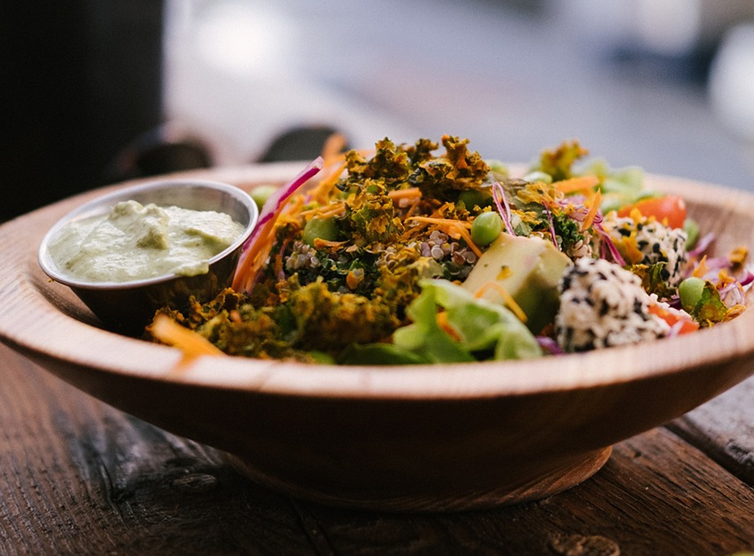 A finished lunch bowl, the tangible outcome the app was designed to orchestrate, from menu to moment.
